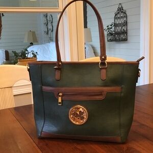 Green and Brown Purse, tote Bag. Never used. Beautiful green All leather bag